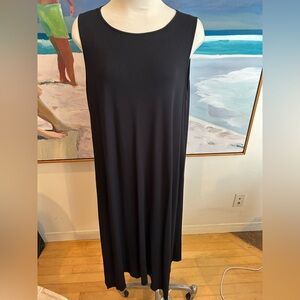 EILEEN FISHER Classic Viscose Knit Black A-Line Midi Dress Sz Large